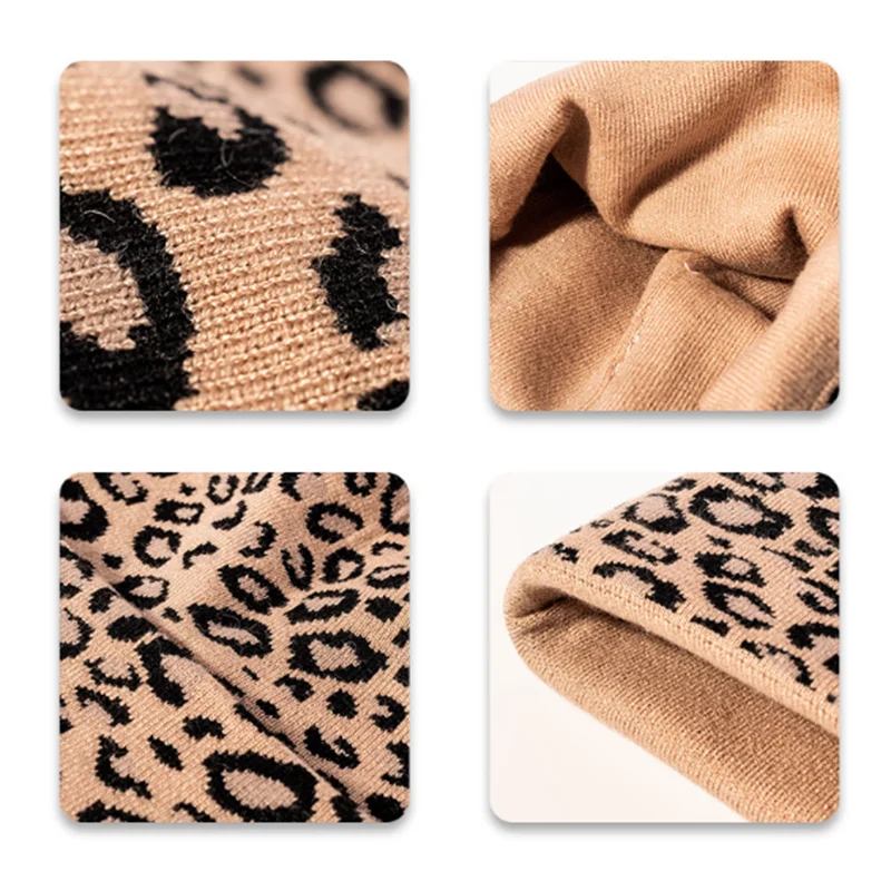 Leopard Print Knit Hat Winter Warm Cuffed Skull Cap Vintage Soft Stretchy Unisex Cold Weather Casual Outdoor Hat for Men Women