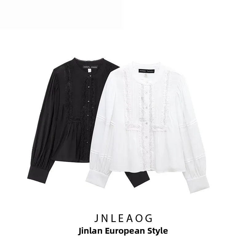 เสื้อผู้หญิง JNLEAOG แต่งลูกไม้ แขนยาว ทรงหลวม สไตล์ยุโรป แฟชั่นใหม่ สำหรับฤดูใบไม้ร่วง ผ้าโพลีเอสเตอร์ ทรงลำลอง