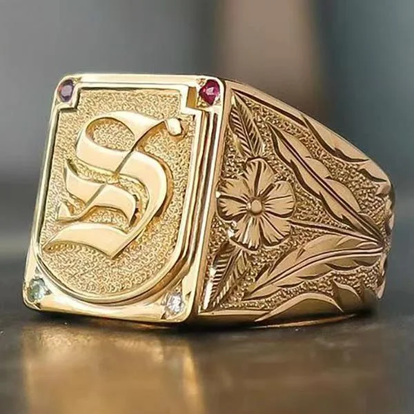 Fashionable Men Creative S-letter Flower Atmosphere Ring Electroplated Jewelry Trendy Geometric Design Summer