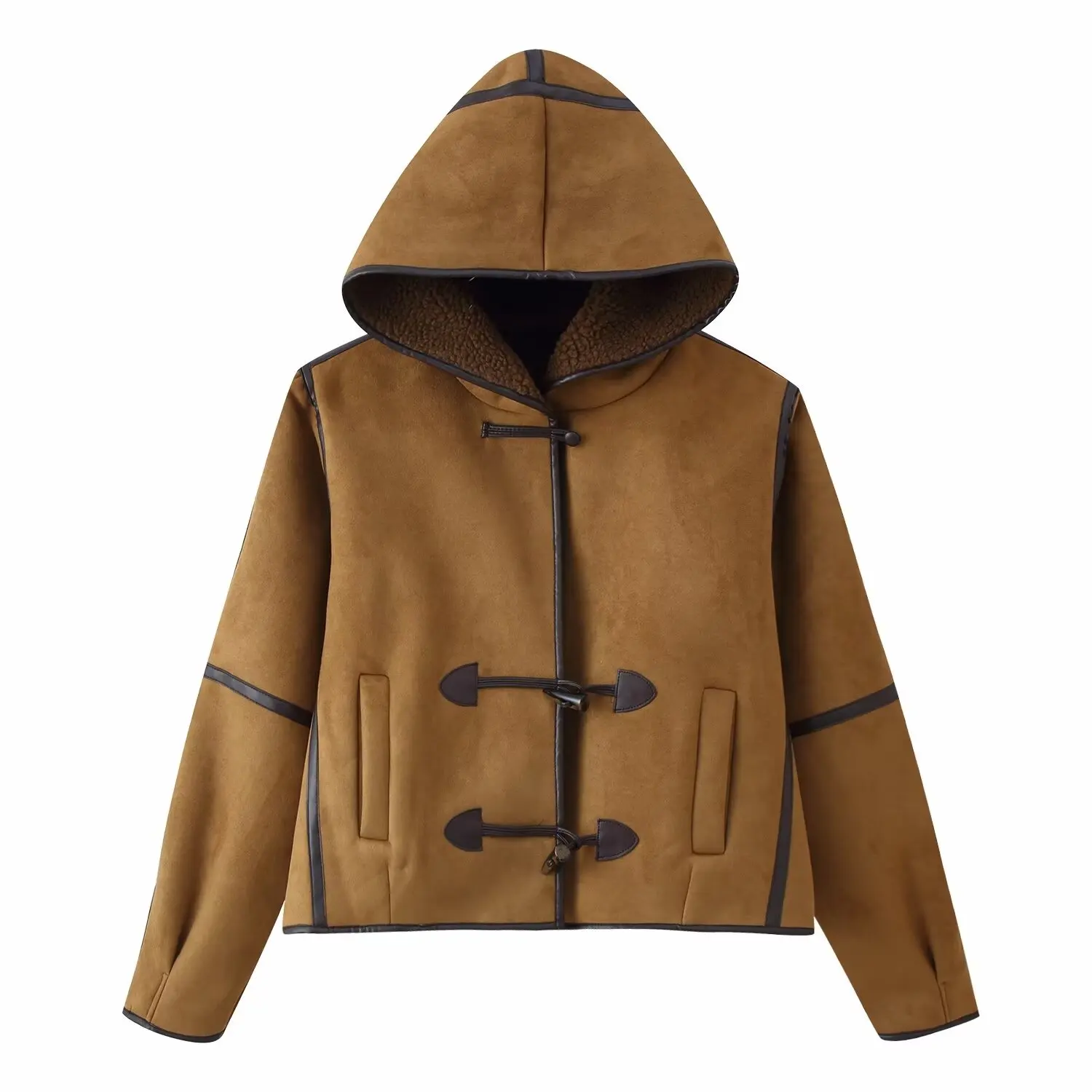 Faionable All-Match-Mantel aus Lammfell mit Kapuze für Damen aus Polyesterstoff, lange Sve-Standversion für die Herbstsaison