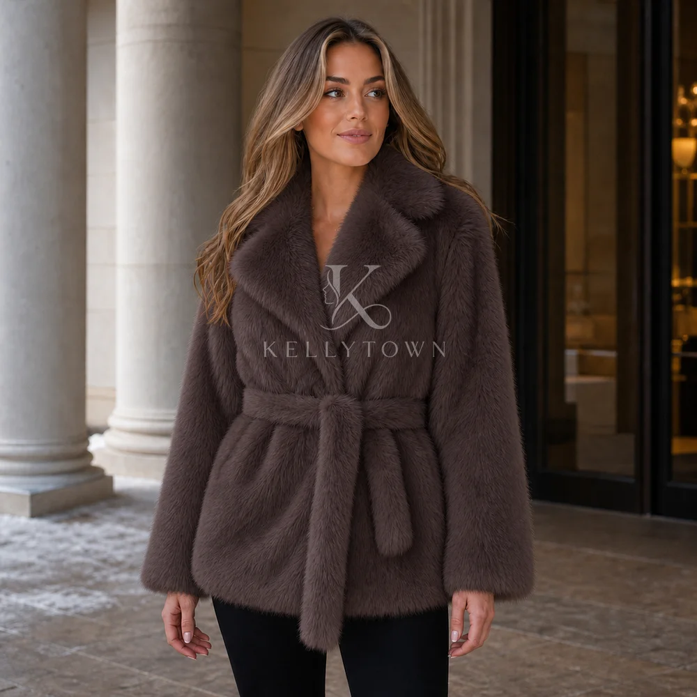 Women Winter 2026 High Quality Luxury Faux Fur Wrap Coat Thicken Warm Plush Overcoat Outerwear Hot Girls Solid Chunky Jacket