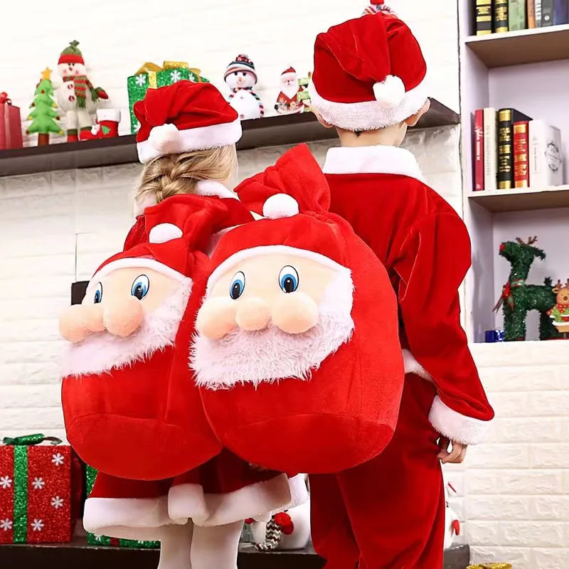 

Soft Golden Velvet Santa Claus Gift Bags Large with Drawstring Santa Claus Santa Backpack Red Merry Christmas Candy Bag
