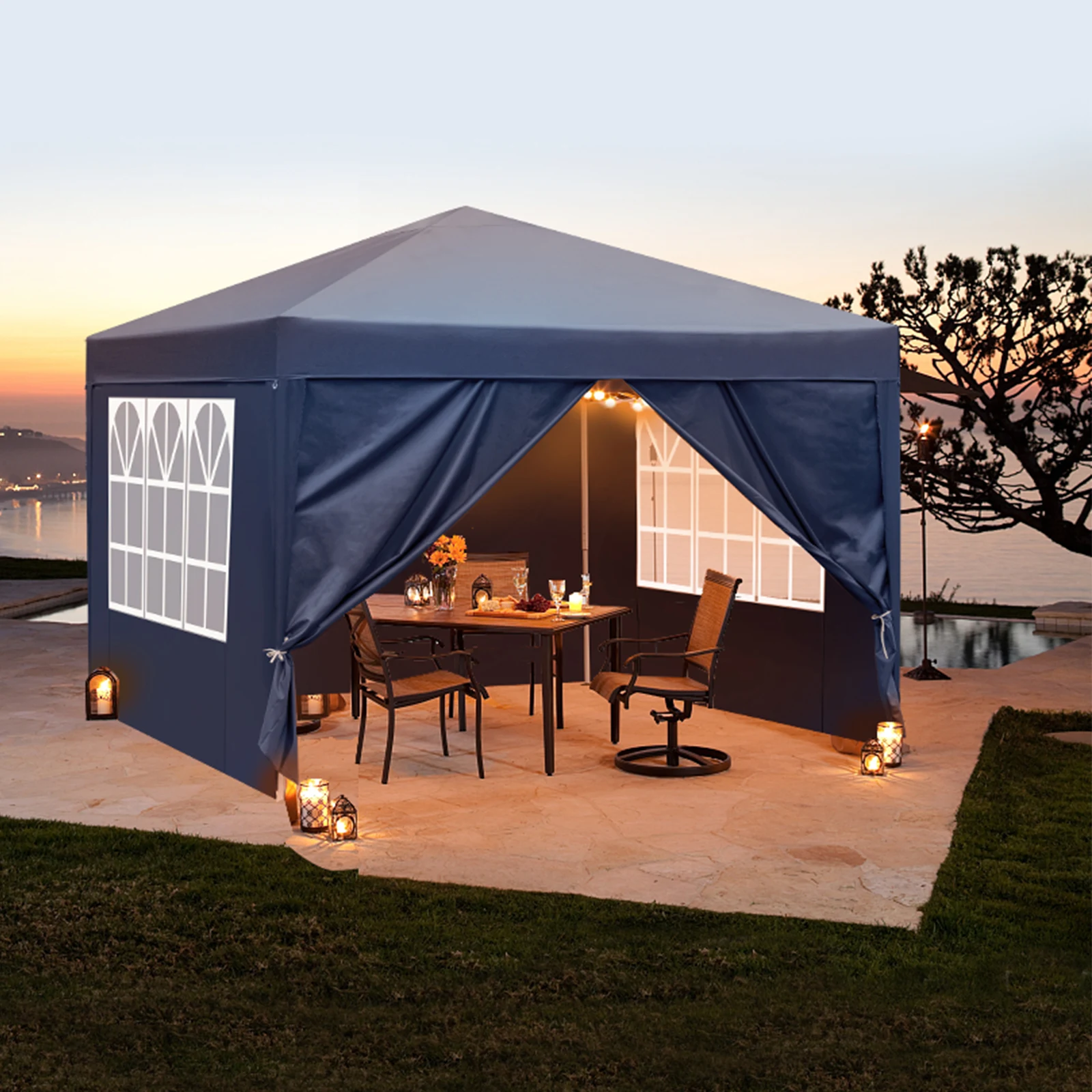 3 x 3m Two Doors & Two Windows Practical Waterproof Right-Angle Folding Tent Blue