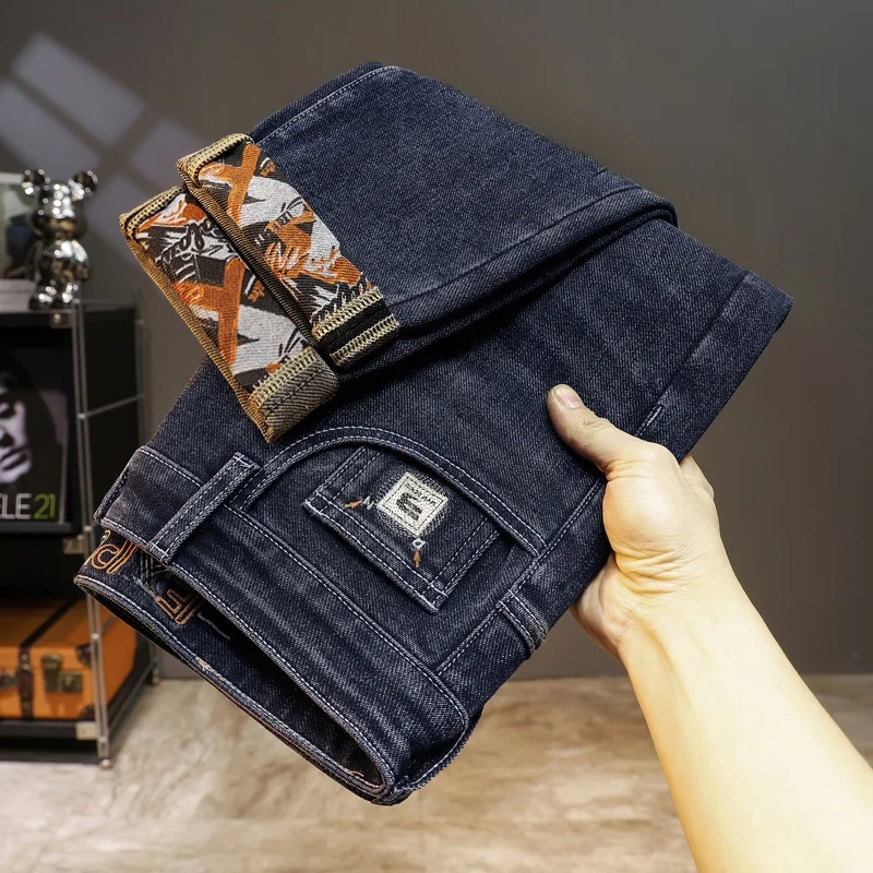 

Мужские джинсы премиум-класса из денима Guangzhou Xintang, осенне-зимние, легкие, прямого кроя, городской стиль, люксовый бренд