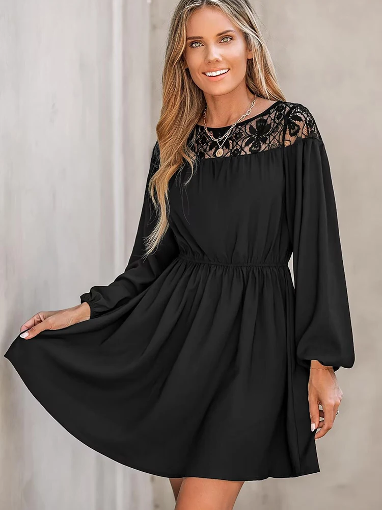 Lace Short Dresses For Women Elegant Black Hollow Out Dress Spring Fashion A-line New In Dresses 2024 New Arrivals