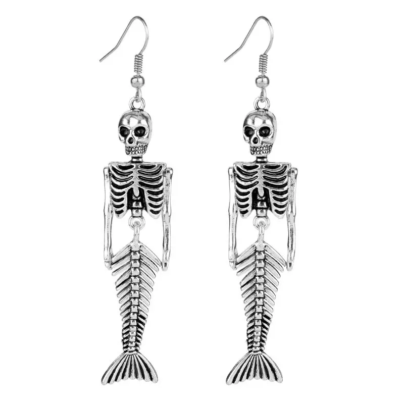 

Dark Punk Skull Niche Rock Blade Fishbone Personality Earring Necklace