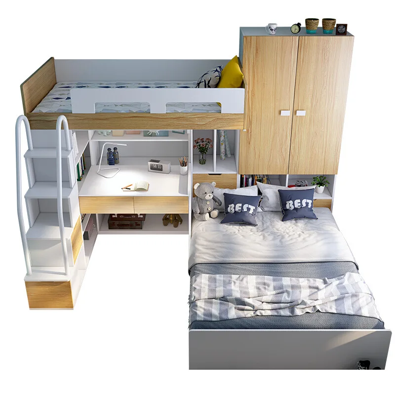 Staggered upper and lower beds High and low beds Space saving Cloakroom Bunk beds Two children