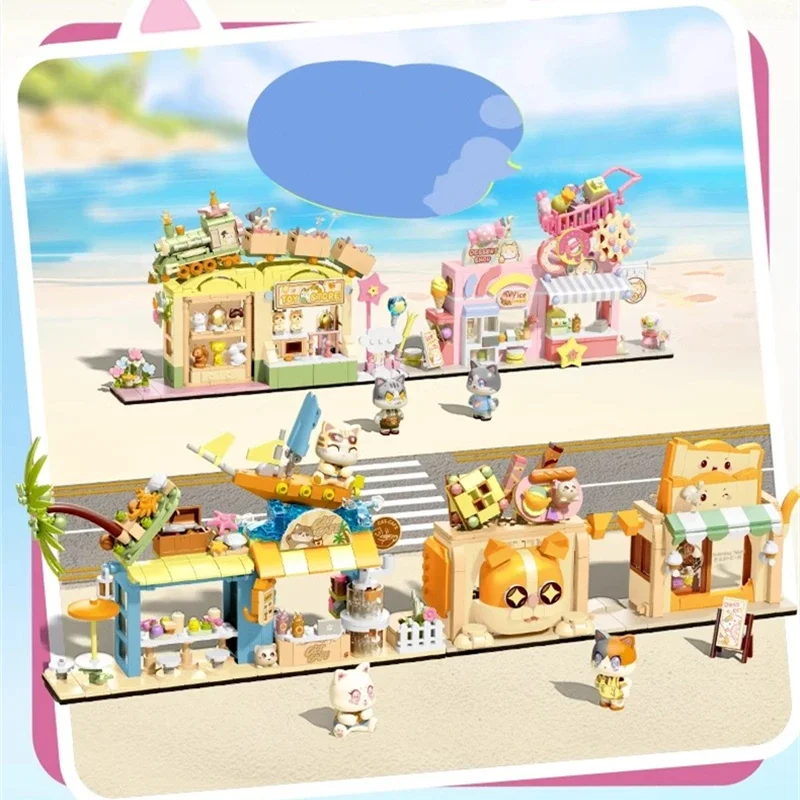 SEMBO Commercial Street View Building Blocks DIY  Toys Ornaments Coffee Bakery Model Kawaii  Birthday Gifts