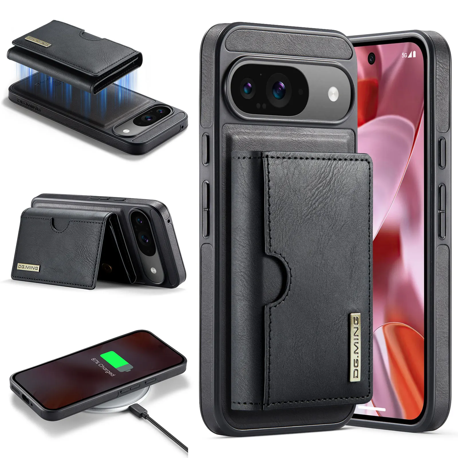 For Google Pixel 9 Pro XL Case DG.MING 2 in 1 Magnetic Detachable Leather Wallet Phone Cover M6 Series