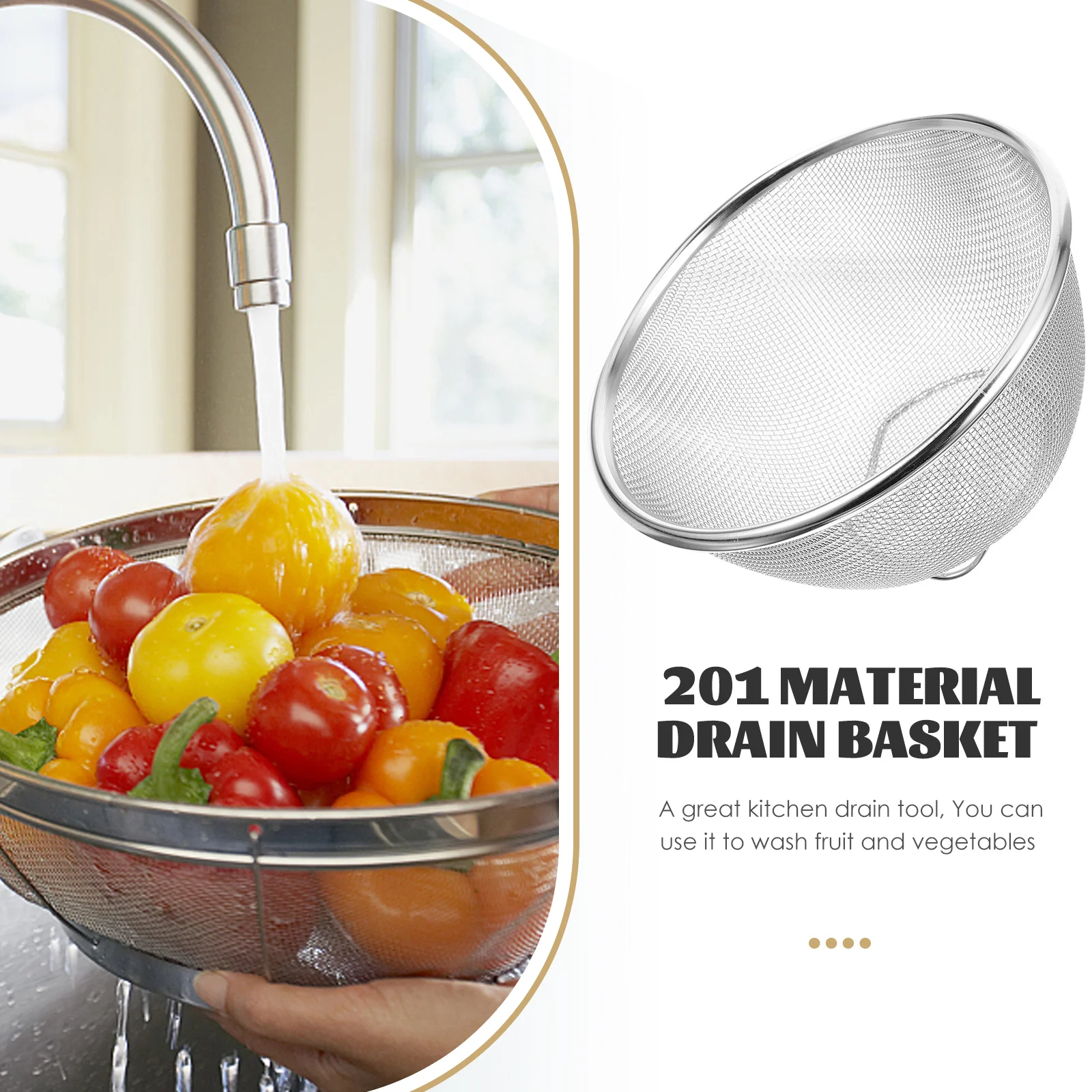 Stainer Thickened Stainless Steel Sink Drain Basket Rice Sieve Wash Kitchen Basin Food Strainer Fruit Colander Silver