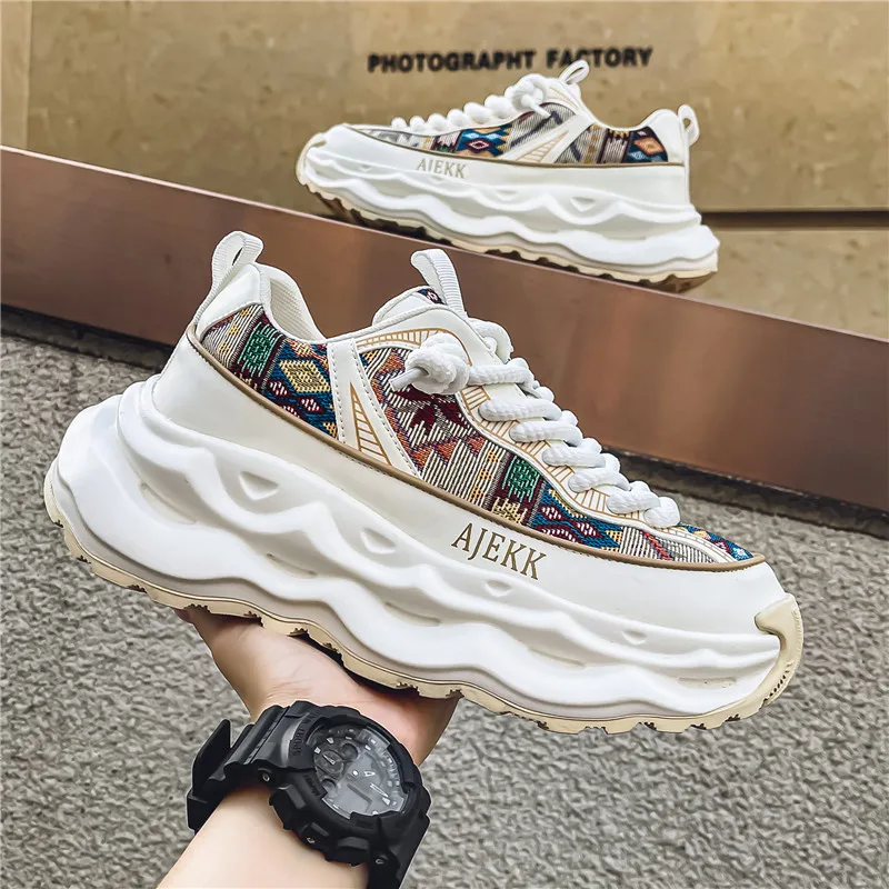 Modne niebieskie trampki męskie oryginalne markowe buty na platformie męskie zwiększ obcasy Hip Hop grube trampki męskie trenerzy