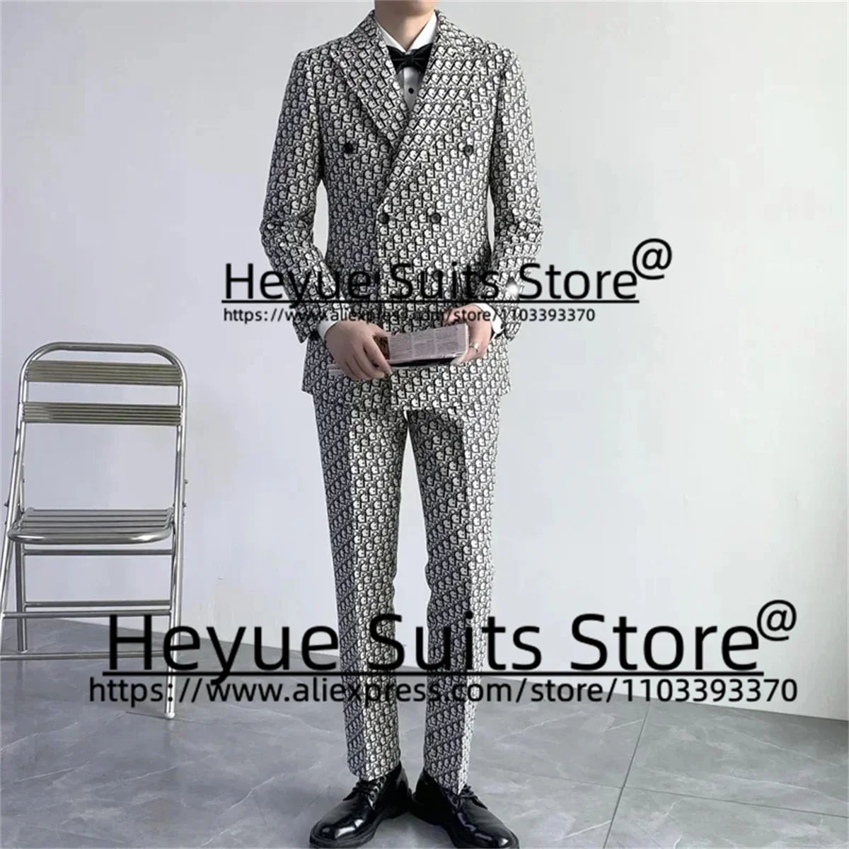 Tailor Made Classic Grey Men Suits Slim Fit Double Breasted Groom Formal Tuxedos 2 Pieces Sets Casual Male Blazers Costume Homme