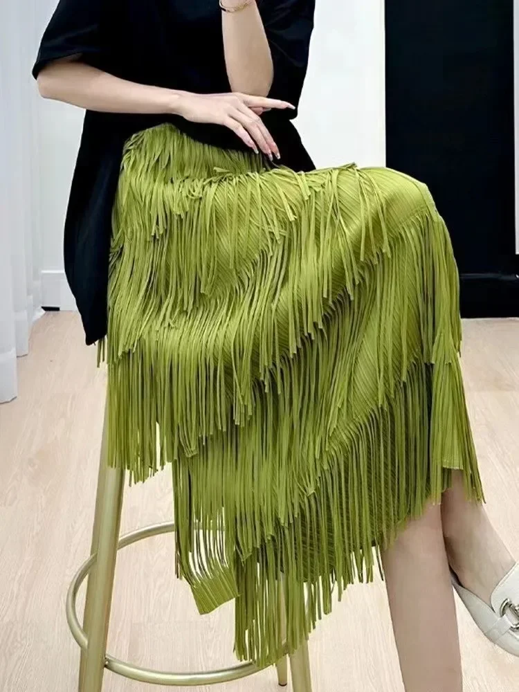 

2024 Summer New Pleated Niche Tassle Long Skirts Women Fashion All-Matching Youthful-Looking Slim Long Skirts for Women P536