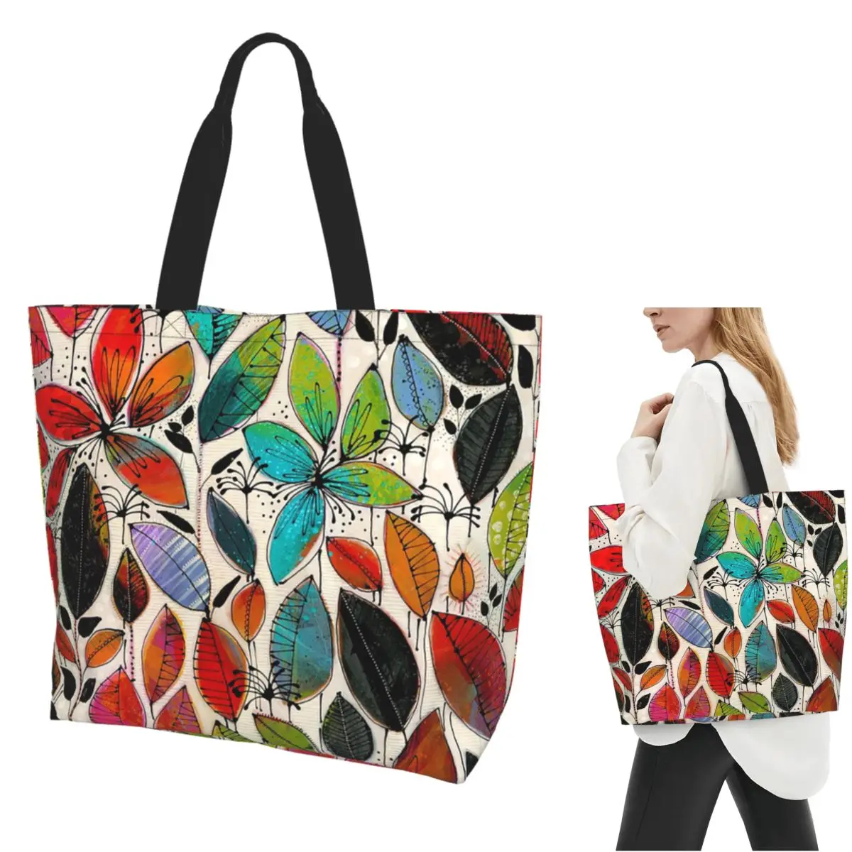 

Сумка-тоут Jump For Joy для покупок, парусиновая сумка на плечо большой вместимости, продуктовая сумка для покупок для женщин