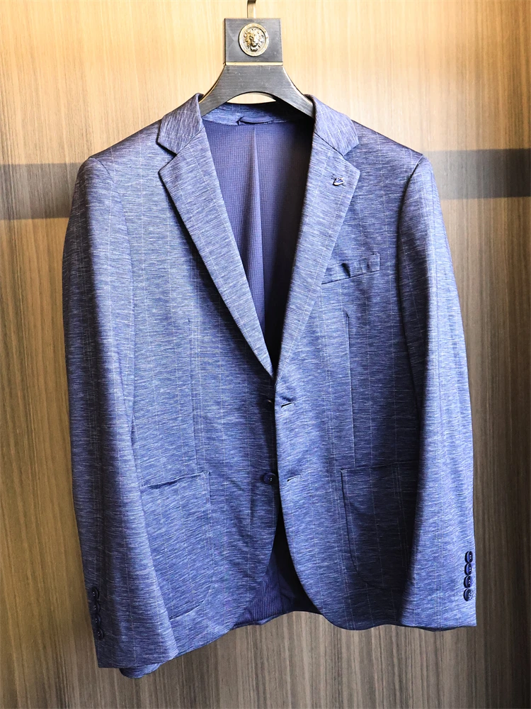 

Casual Knitted Men's Busin Suit Autumn Faion Ci Sle Flat Collar Versatile Polyester Fiber Long Sve Two Button