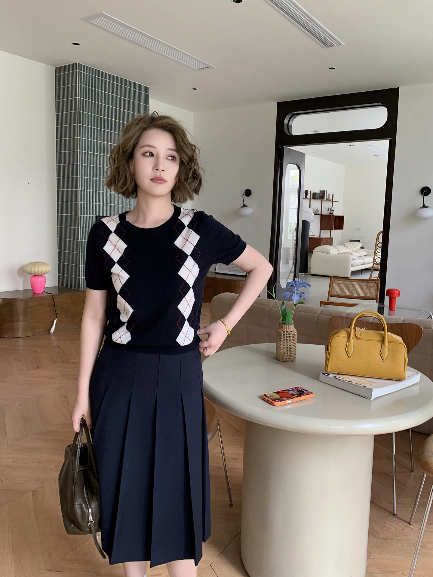 

XuanXuan Vintage Diamond id round Ne ort Sve Knitted Sweater Women Slimming Design Sensation Body ape T-irt