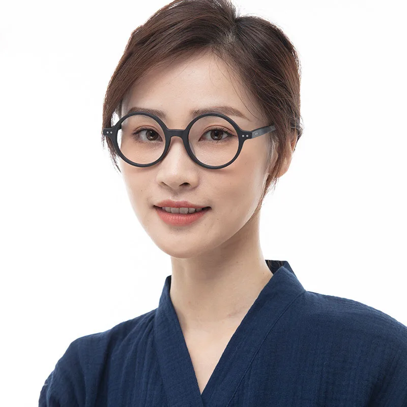 Man Women's Glasses Frames Round Rivets Wood Texture Japan Style Prescription Eyeglass Frames Myopia Optical Classic Eyeglasses