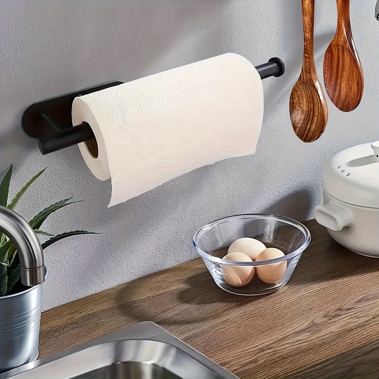 1pc Black Paper Towel Holder, Creative Non-Punching Paper Towel Holder,  Wall Mounted Paper  Organizer for Kitchen & Bathroom, F