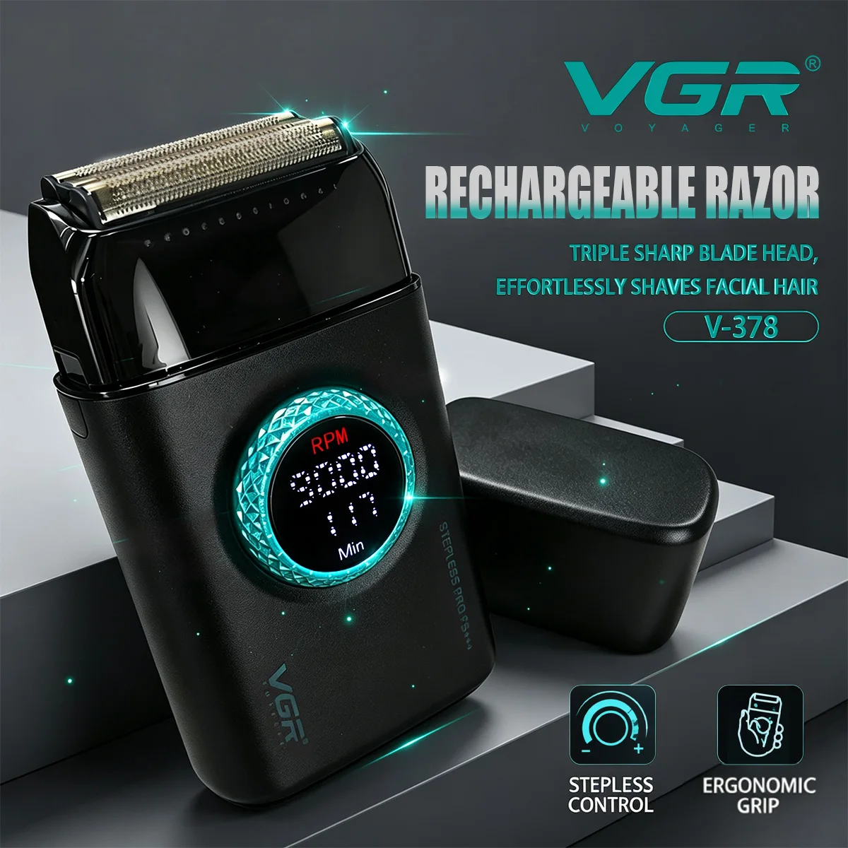 VGR Rasierer Professionell Rasiergerät Elektrisch Barttrimmer Dreifach-Schersystem (beweglich) Rasierer Wiederaufladbar Herrenrasierer V-378