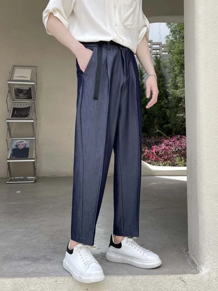 

Мужские повседневные джинсы свободного кроя, тонкие, летние, модные, прямые, универсальные, легкие, дышащие, длиной до середины икры