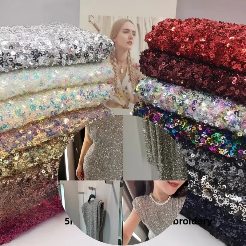 

Ткань из сетки с вышивкой пайетками 5 мм для рукоделия, дизайнерских проектов, сценических костюмов, одежды, модных тканей и материалов
