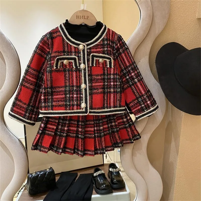 

Girls' clothing set 2025 Spring and Autumn new style children's small fragrant style jacket pleated short skirt two-piece set