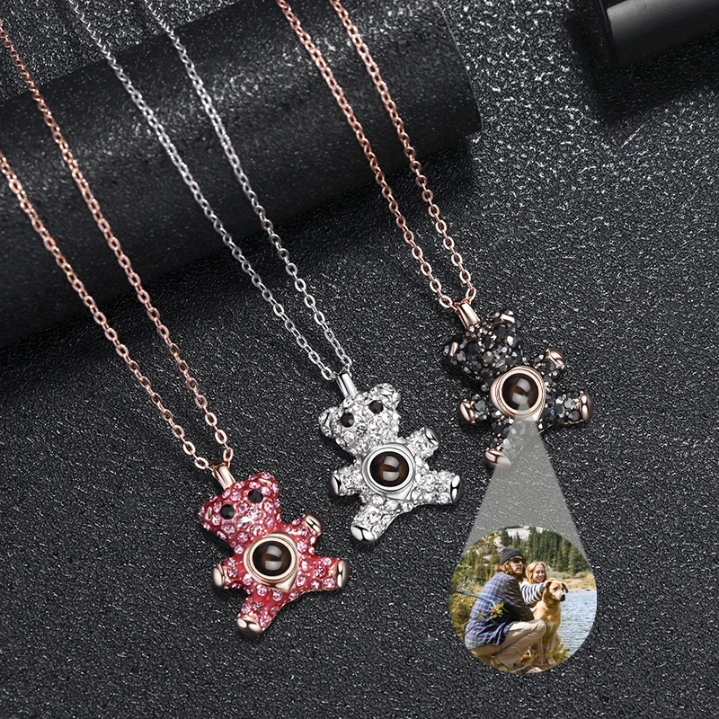 

Custom Photo Necklace for Women Projection Photo 925 Silver Chain Bear Animals Pendant Personalized Gift Girls Birthday Jewelry