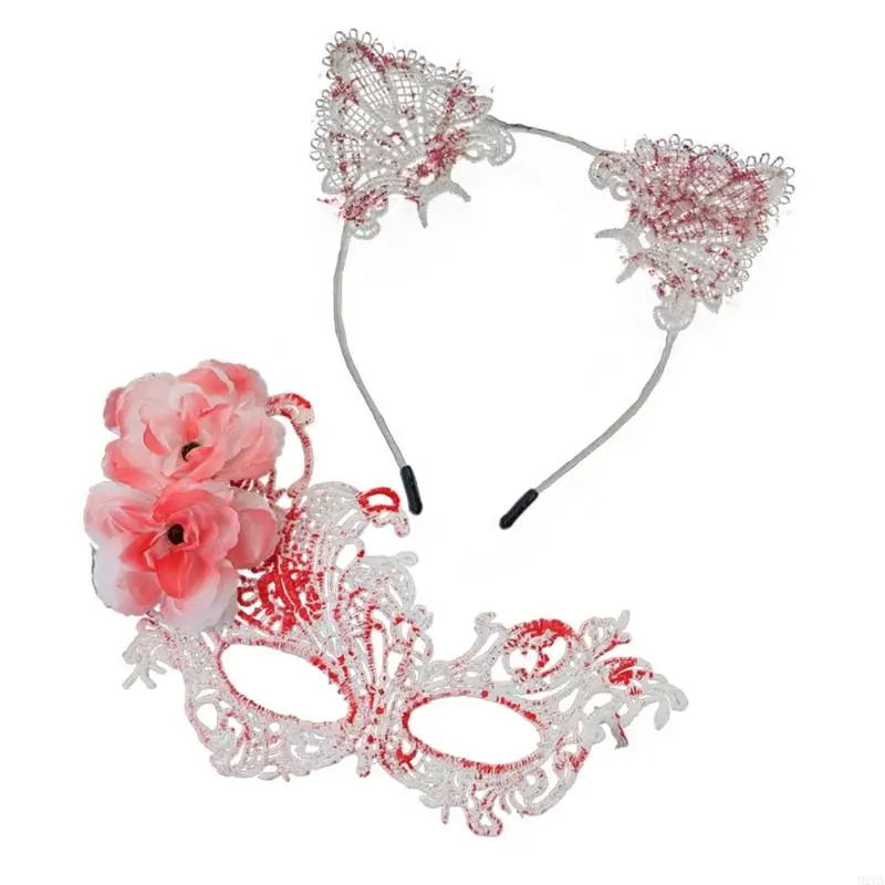 2025 New Practical Masquerade Face Mask with Interchangeable Cats Ear Hairband Halloween Hairpiece for Stage Performances - Image 3