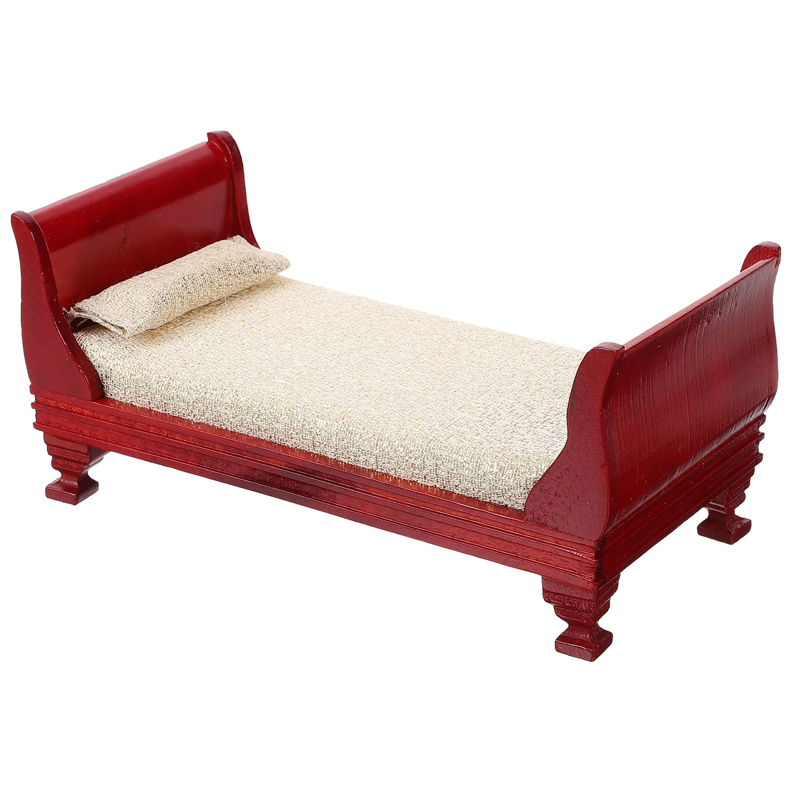 Furniture Model Wooden Single Bed DIY Mini House Decor Accessory Kids Toys Adornment Linens