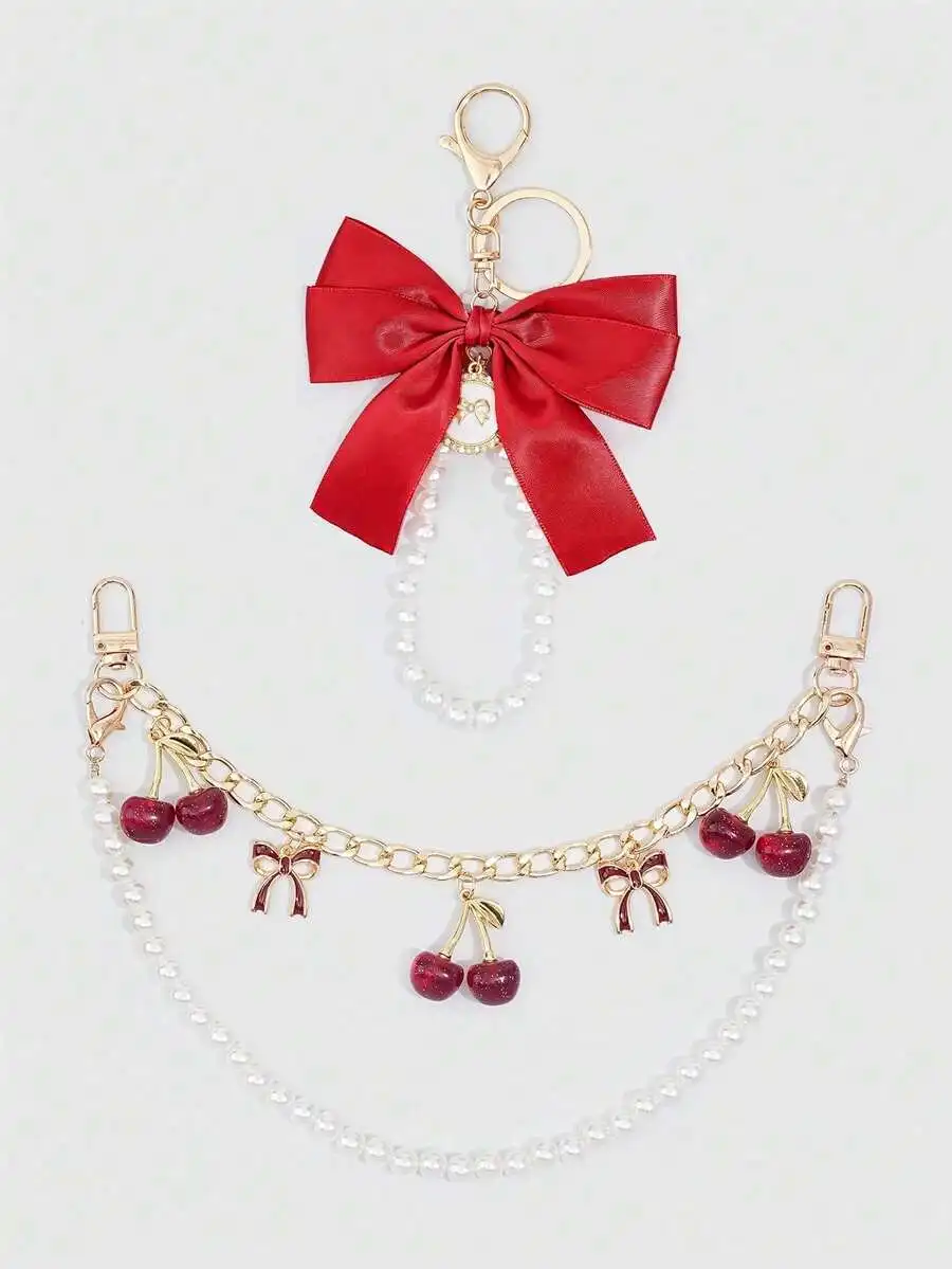 

Kawaii 2Pcs Cute Fruit Strawberry Bow Key Chains, Suitable For Decorating Small Square Bags, Great As Back To School, Birthday,