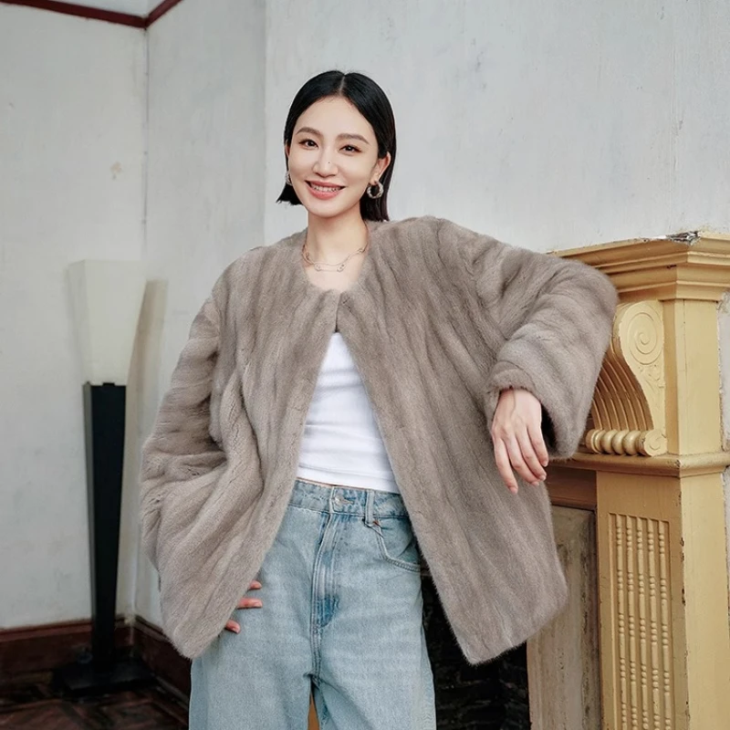 เสื้อโค้ทขนมิงค์แท้ YOLANFAIRY ขนยาวธรรมชาติ สำหรับผู้หญิง สีม่วง ป้ายกำมะหยี่ ให้ความอบอุ่นในฤดูหนาว รุ่น 2025