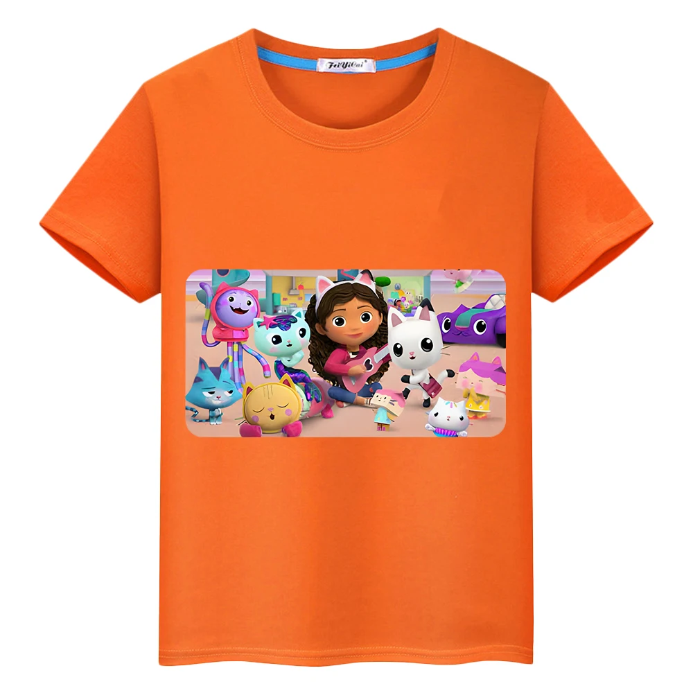 Gabbys Dollhouse Print T-shirt 100%Cotton Kawaii Short Sleeve pride tshirt anime Tops kids clothes girls y2k Childrens Day gift