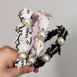 Korean New Pearl Hair Band Ribbon Fabric Pleated Headband bands for Girls Women's High-end  Clip Tide  Accessories