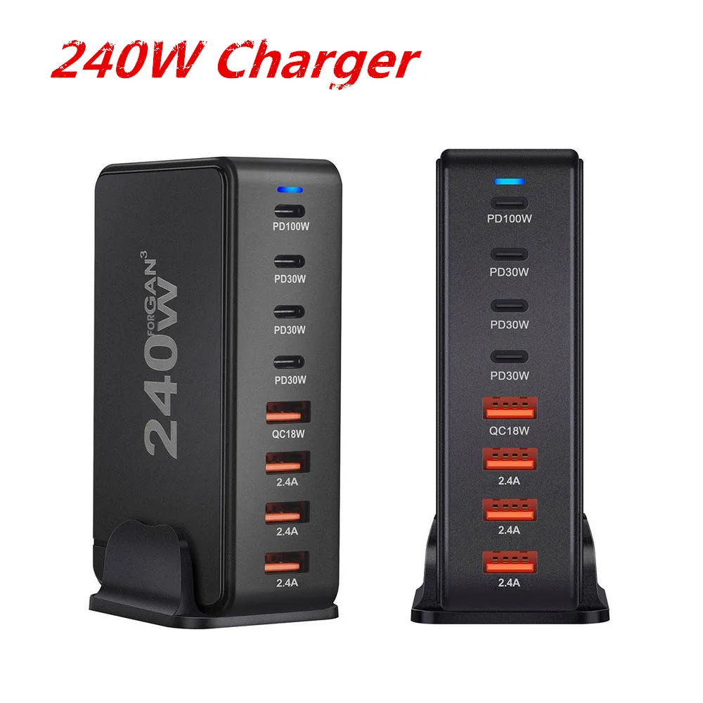 240W  GaN 8-Port USB C Charger Desktop Charging Station 100W USB-C Laptop Charger for MacBook Pro iPhone 15/14/13 Samsung