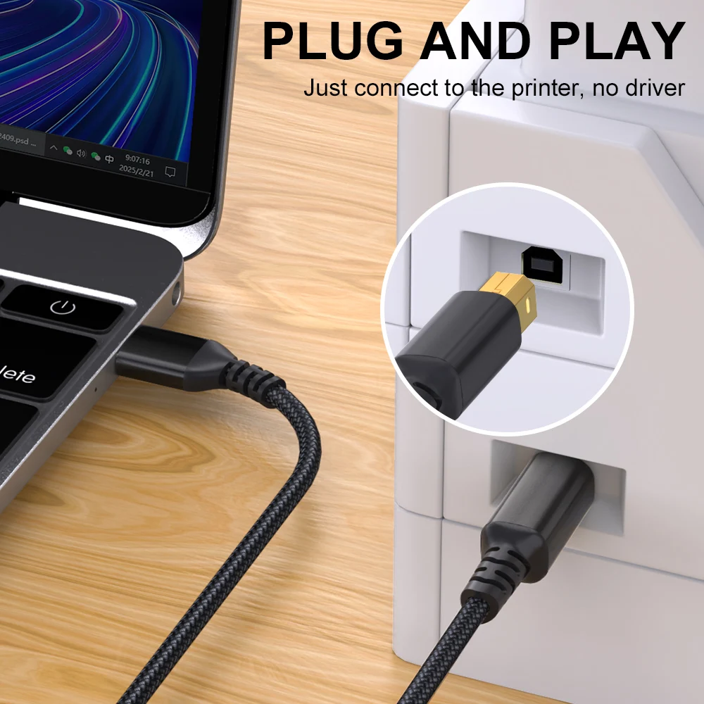 كابل طابعة LAIHONEN USB B إلى USB A USB 2.0 ذكر إلى ذكر سلك الماسح الضوئي سلك طابعة عالي السرعة لـ HP Canon Epson Dell Lexmark