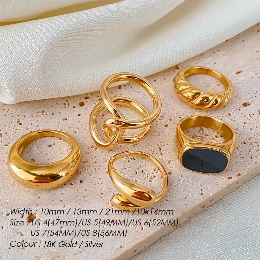 Hiraeva Vergoldete Edelstahl-Herzringe Set für Damen, Klobige Offene Verstellbare Minimalistische Modeschmuck – Detail 6