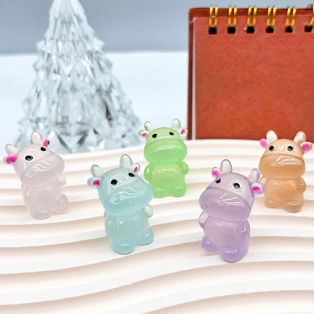 

24pcs Luminous Zodiac Cow Figurines Resin Mini Decorations Night Glow Animals Garden Ornaments Home Accessories Crafts
