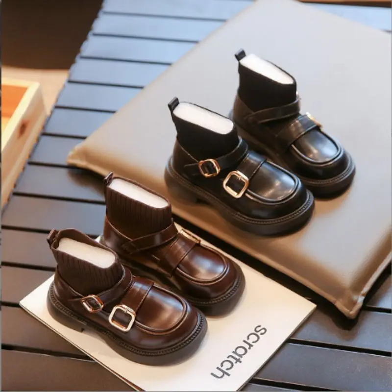 Baby Princess Boots Autumn Winter New Girls' Socks and Boots Horse Boots Children's Small Leather Boots Black Brown 22-30