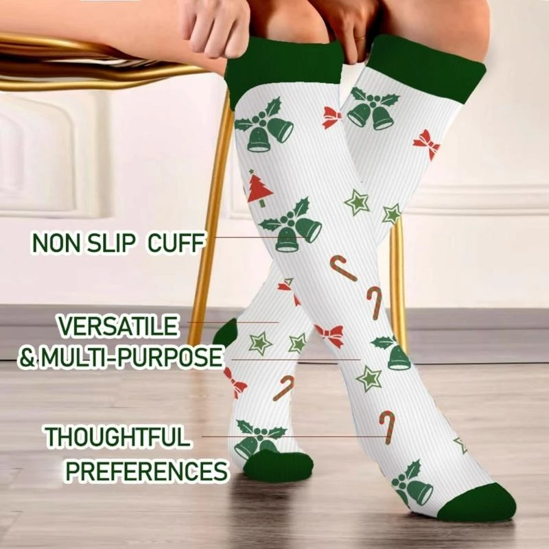 جوارب ضغط عيد الميلاد جوارب دعم متدرجة للركبة جوارب ضغط للحمل والسفر والرحلة 15UB