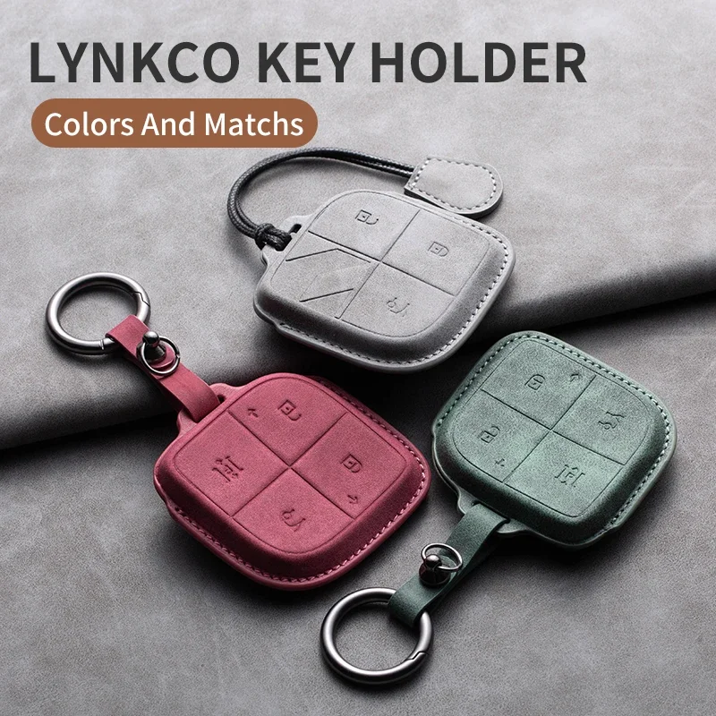 Leather Car Key Case Cover Fob LYNK&CO 2022 2023 2024 LYNK CO 08 for LYNKCO 01 02 03 05 06 09  Car Accessories