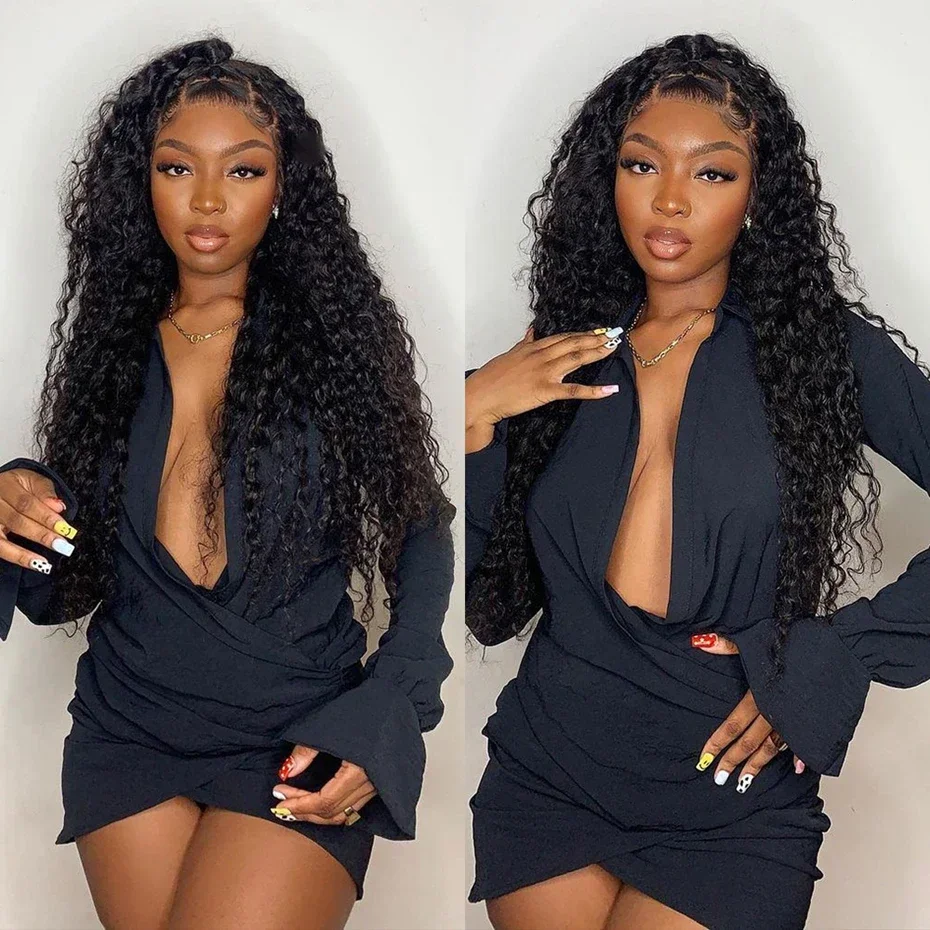 puhasty Deep Wave Wig Curlly Human Hair Wigs Lace Frontal Human Hair Wig 250% For Women Deep Wave13x4 Lace Frontal Wig For Women