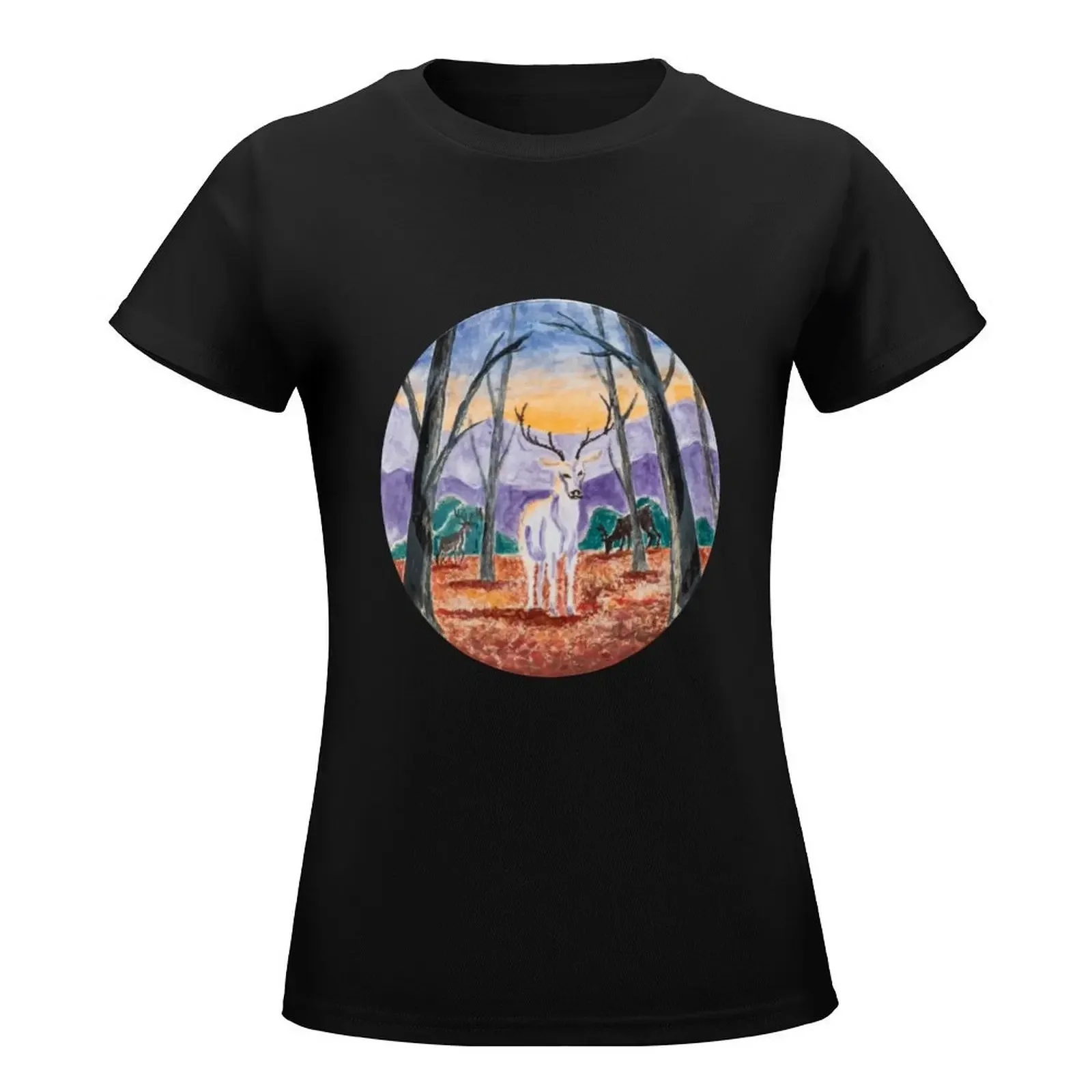 White Stag in Forest - Sacred Space T-Shirt lady clothes summer top aesthetic clothes spring clothes Women 2024