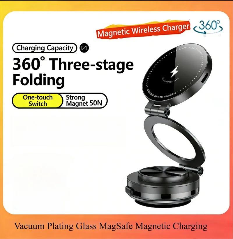 

Foldable Magnetic Wireless Charger Car Cup Holder Mount Fast Hidden Design For Holder iPhone Android Smartphone Fast Charging