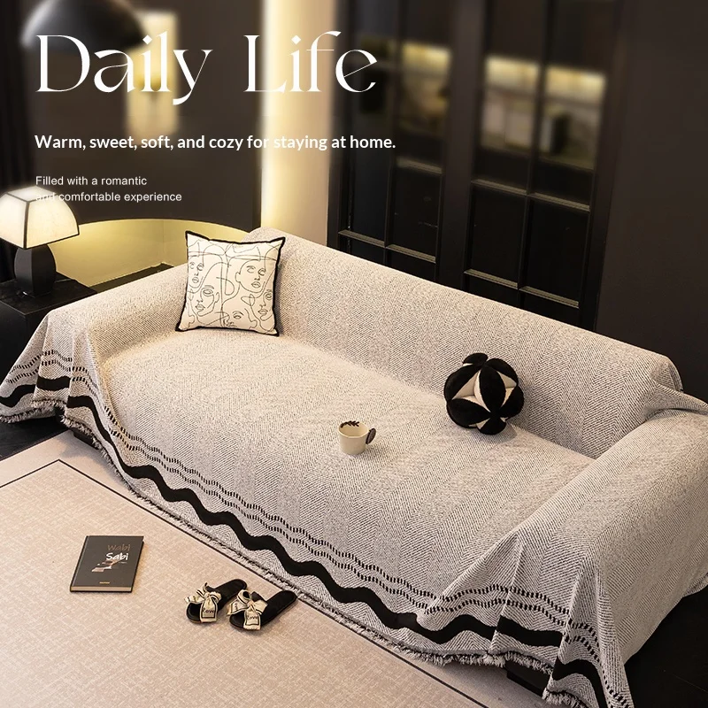 A Whole Sheet Home Furniture Cover Vintage Knitted Sofa Blanket Cover Full Cover High Density Woven Sofa Cover  Sofa Couch