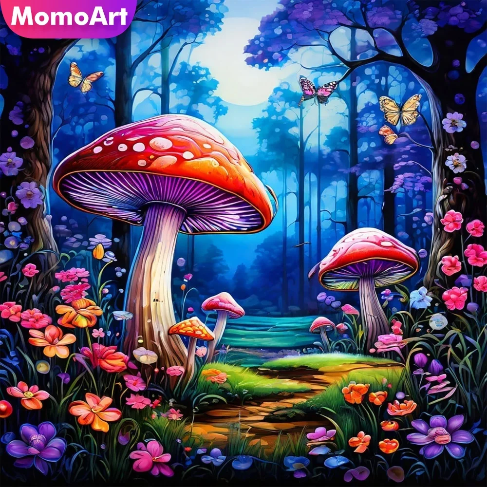 Momoart Vollquadratische und runde Diamant-Malerei, Pilz-Landschafts-Sets, Handarbeit, Diamant-Mosaik, Blume, DIY, Kreuzstich, Kindergeschenk