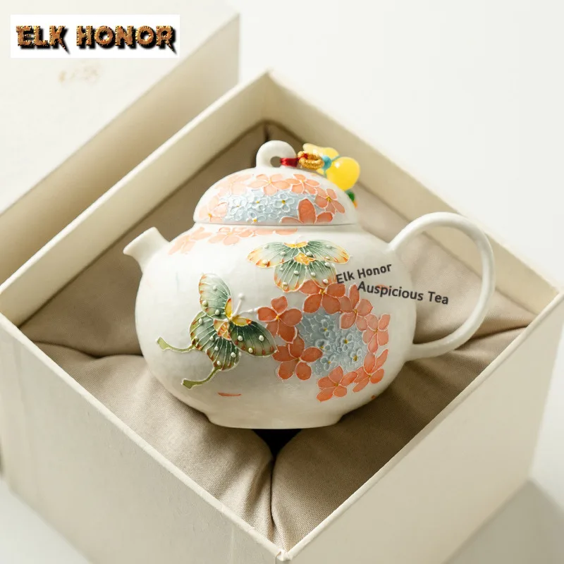 

145ml Hand-painted Butterfly Hydrangea Teapot Retro Tea Infuser Pot Tea Maker Kettle With Filter Teaware Accessories Collection