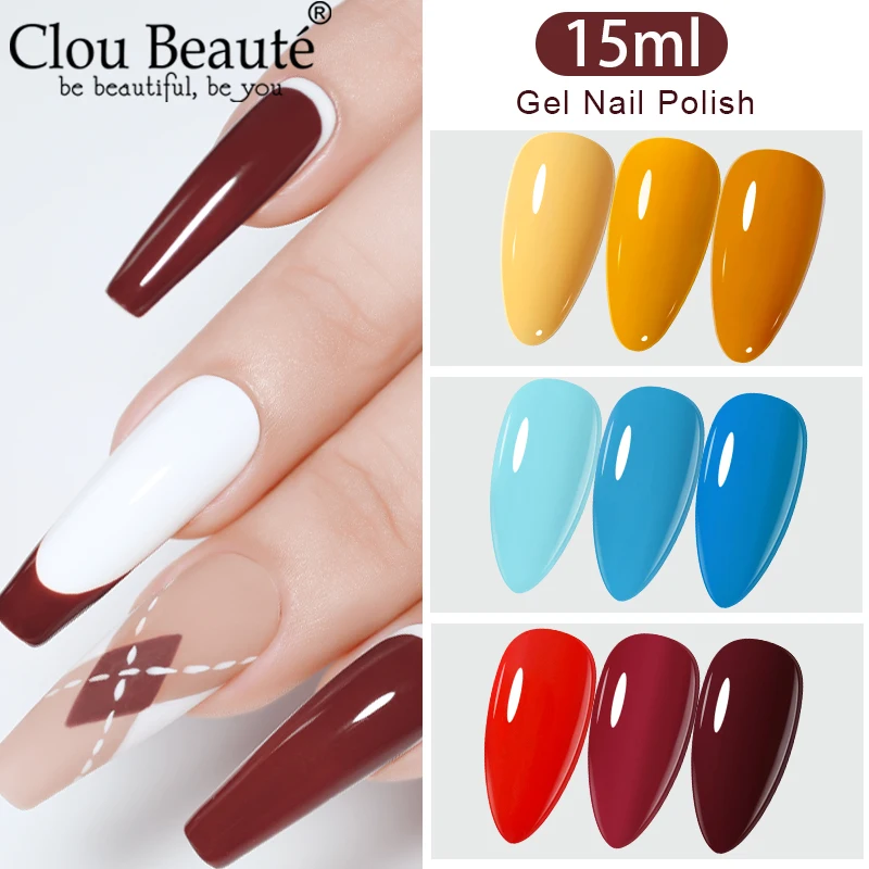 Clou Beaute 15 مللي جل البولندية فيرنيس شبه دائم بولي يوريثان/هيما قاعدة مجانية معطف فوقي UV نقع قبالة مسمار الفن مانيكير جل مسمار اللون الأحمر #3