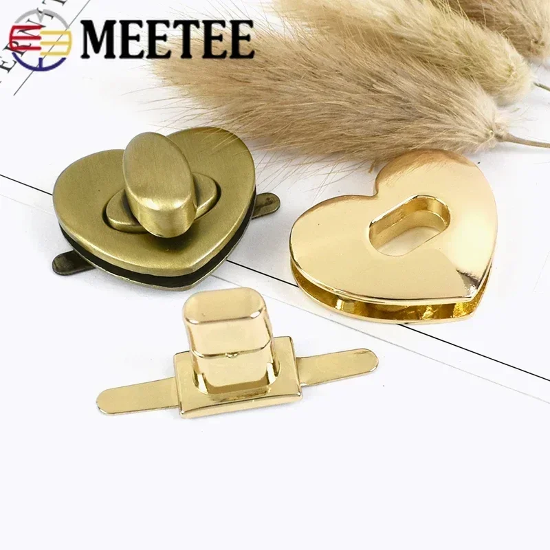 2/5/10Pcs Meetee 30X26/32X26mm Alloy Heart Twist Lock Clasp Bag Metal Turn Buckle Locks DIY Handbag Heart-shaped Closure Buckles