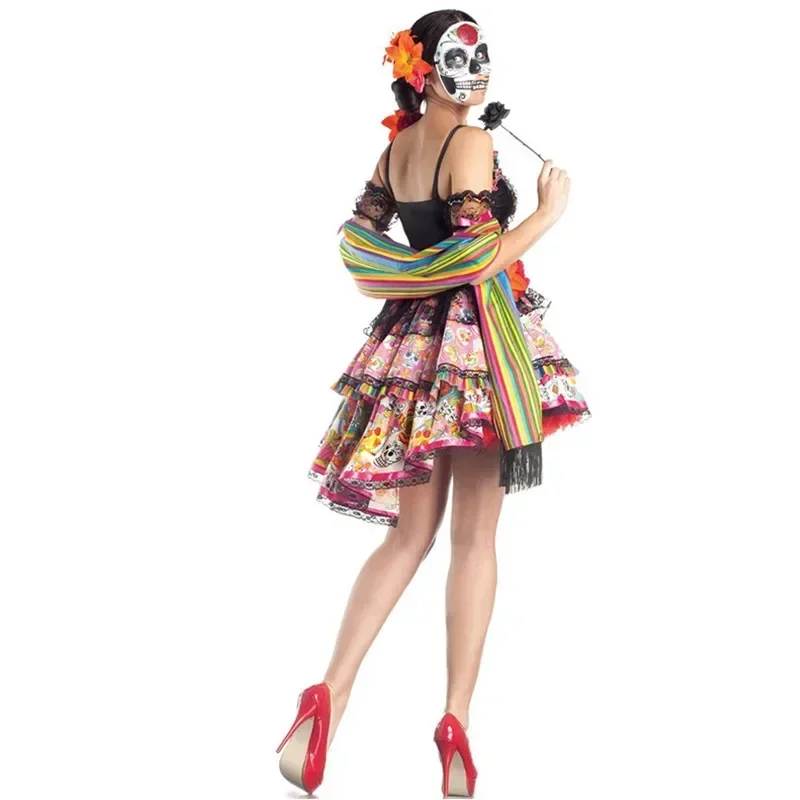 Adult Women Scary Skull Vampire Zombie Dress Halloween Party Mexican Day of The Dead Flower Fairy Ghosts Bride Cosplay Costume