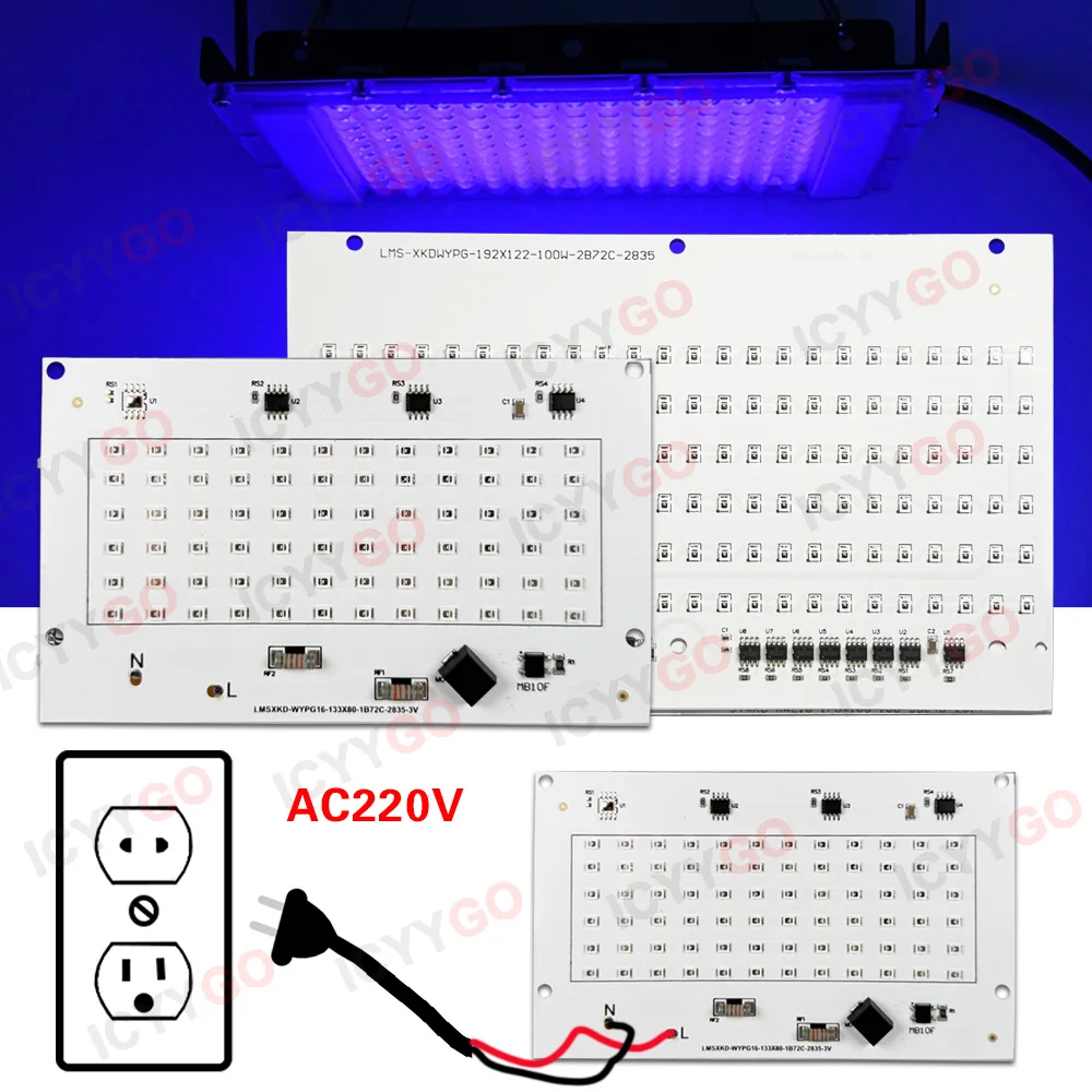 50W 100W UVA 395nm UV Purple LED Lamp Beads AC165-265V High Voltage Driver-Free 365nm UV Curing Lamp LED Light Source
